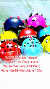 Bình Chánh shop 💖 Mũ / Nón bảo hiểm không kính cho bé 2-5 tuổi ( dưới 25kg ) siêu nhẹ họa tiết khủng long dễ thương (vòng nón 35-47cm / nặng 300g)