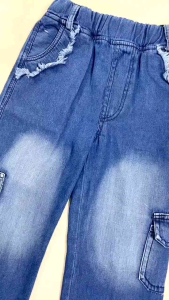 Celana Kulot Jeans Cargo Rawis Anak Perempuan Usia 6-9 Tahun