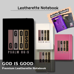 Leatherette Notebook with "God is Good" Design in Black White Pink and Gray Colors with Individual Packaging
