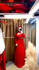Áo dài tiệc cưới hỏi cổ lưới sammy
