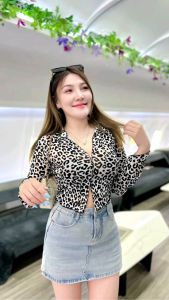 เสื้อครอบปซีทรูต่อหน้าพิมพ์ลายเสือ เนื้อผ้ายืดนิ่มใส่สบายพร้อมส่ง