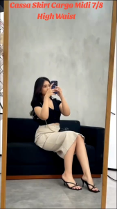 Rok Cargo Midi / Cassa Skirt Cargo Highwaist 7/8 Karet Belakang /Rok Cargo midi