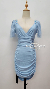 FS-MD076 Diamond Lace Short Sleeve Bodycon Midi Dress 假钻蕾丝短袖中长款修身连衣裙