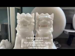 Cặp tượng Kỳ Lân phong thủy đá trắng trang trí bàn thờ thần tài để mộ gác cổng - Cao 25cm