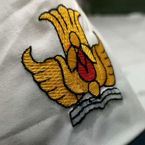 TOPI SEKOLAH SMP BIRU PUTIH KRETEK BORDIR LOGO TUTWURI | TOPI ANAK SEKOLAH PEREKAT HALUS