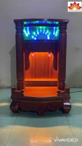 Bàn thờ thần tài có Hộp đèn cột tròn trơn - gỗ Tràm bông vàng