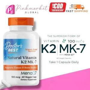 DoctorsBest K2 MK-7 MenaQ7 100mcg - Premium Bone & Heart Health Supplement 60 Veggie Capsules Made in USA