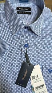 8P0119(regular fit) Áo sơ mi Việt Tiến chính hãng tay ngắn vạt bầu form hơi ôm