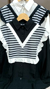 Kemeja Alika Pololinen Ruflle Salur Size M L XL XXL XXXL 5L