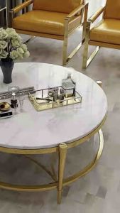 Bàn trà đơn Sofa phòng khách 2 tầng với mặt đá tròn kết hợp mặt kính lọt sang trọng hiện đại