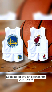 good quality TERNO WHITE muscte tee & shorts for kids boys NBA SUBLIMATION prints (S-M-L-XL)