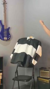 CANDY Tshirt Rugby Kaos Salur Oversize Wanita dan Pria Kaos Polo Panjang