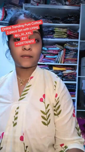 SG Ready Stock - Pure Cotton Kurti 2 piece Set with Lining Side Slitted Aline Cut- premium Quality Floral pink blossom most online Trending