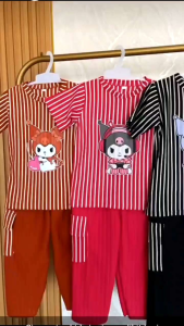 Setelan Cargo LABUBU Virall Salur Knit Hornet Setcel Anak Perempuan Terbaru UK 1-10thn