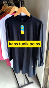 Kaos tunik wanita polos warna navy / atasan tunik polos lengan kerut bahan katun combed 24s