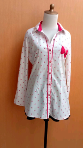 atasan kemeja wanita putih motif hati LEBANON cewek L lengan panjang kerja kuliah