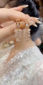 (Bebas beli 2 dapat bonus) H-Girl888 A59 COD Anting juntai daun original wanita titanium Korea Anti karat anti luntur