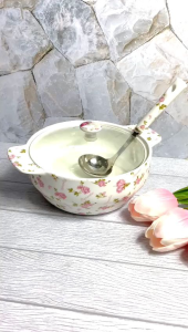 Prasmanan Queen Rose Keramik Set Tempat Mangkok Motif Shabby Chic Mewah Import