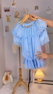 Blue Bow Beauty ชุดเซ็ต2ชิ้น เสื้อกับกางเกง แต่งโบว์ สุดคิ้วท์ งานฟรีไซส์S M L XL