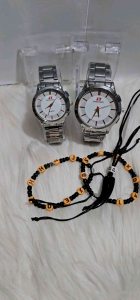 ( W.T ) PROMO JAM TANGAN PASANGAN MEWAH DAN ELEGANT TERBARU  PRIA WANITA RANTAI STAINLESS STEEL