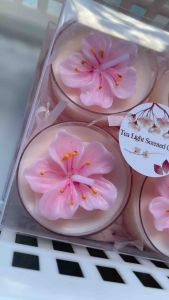 Tea light Scented Candle Cherry Blossom Design Four Pack - Pink cherry blossom design four-pack scented candle decorative gift set wedding debut birthday mothers day.