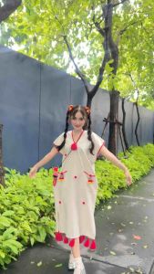 เดรสพื้นเมือง คอวี 3D น่ารักๆ พร้อมส่ง งานเย็บมือ