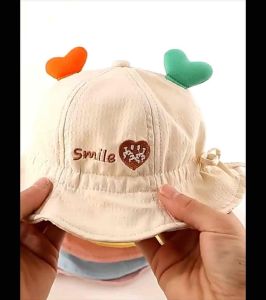 พร้อมส่งจากไทย หมวกเด็ก อ่อนทารก 3เดือน-24เดือน มีสายยางรัดคาง รอบหัว:40-48 cm. หมวกบักเก็ต (Bucket) ลายปักตกแต่งหัวใจ (HK001)
