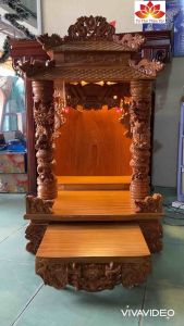 Bàn thờ thần tài ông địa gỗ gõ đỏ mái ngói Vip 68 X 68 X 127CM