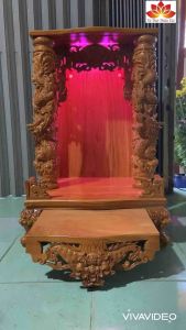 Bàn thờ thần tài ông địa mẫu Rồng Mây Sắc cao cấp 68 x 68 x 107cm - Gỗ gõ đỏ