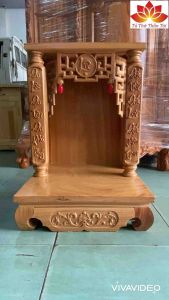 Bàn thờ thần tài ông địa cột vuông khắc chữ 48 x 68cm ( Hàng loại 1 )