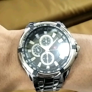 promo cod Jam tangan pria stainless  hitam kombinasi silver