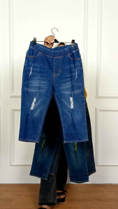 Celana Jeans 7/8 Wanita Sobek Wishker Size Jumbo