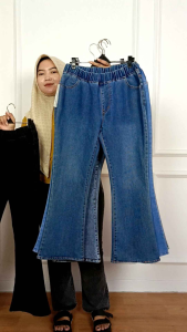 Celana Jeans Wanita Cutbray Pinggang Karet Size Jumbo
