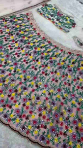 [PRE-ORDER] Semistitched Heavy Soft Silk With Real Mirror works Lengha ( Delivery 10 Days )