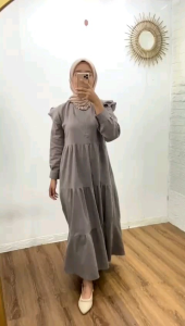 Ryuka Dress Gamis Wanita Linen Crinkle Jumbo Fit To XL Mewah Elegan Kekinian