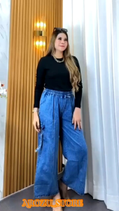 CELANA KULOT CARGO JEANS WANITA DEWASA PINGGANG FULL KARET WARNA SNOW