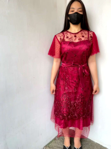 Dress Pesta Kondangan Bridesmaid Natal Gereja Gaun Brokat Tulle Bordir Mutiara Vania Zh