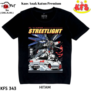 KFS 343 Baju Kaos Anak Laki-laki Bahan Katun Gambar Robot Streetlight Mobil