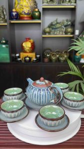 Bộ Ấm Chén Men Hỏa BIến Dáng Bí Ngô Xanh Ngọc - NNƯT Vương Mạnh Tuấn