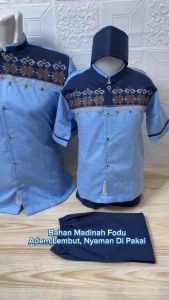 AGNINA BAJU KOKO COUPLE AYAH DAN ANAK 2023 KATUN MADINAH MOTIF BORDIR