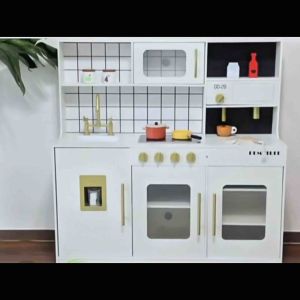 KiddieStore Modern Coffee H100cm Big Wooden Kitchen Playset Kids Pretend Play Set Cooking Toy with Cooking Utensils