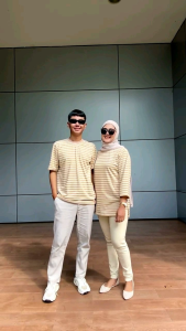 Kaos Polos Strip Couple Pasangan Terbaru Brown Cream Oversize