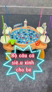 Đồ chơi bàn câu cá xoay 45 con cá 4 cần nam châm 4 cần móc có nhạc và đèn cho bé