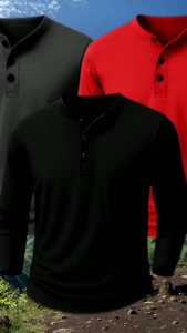 Paket Hemat 3pcs Kaos kancing lengan panjang polos berbahan katun premium