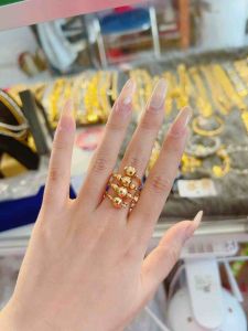 Nhẫn bi lò xo 4 hàng điều chỉnh size mạ vàng Kami trang sức sỉ NLX15