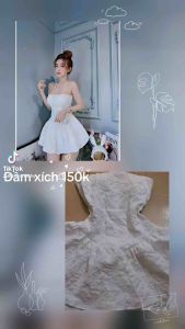 Đầm 2 dây xích xoè hoạ tiết nổi siêu đẹp