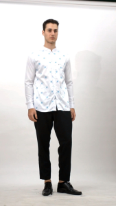 ZABEER Kemeja Koko Pria Brokat Kombinasi Putih Biru - V3