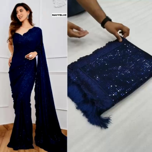 Beautiful Full Sequences Work Georgette Saree with Cut Lace work Boarders (Pre-order : 2/3 Weeks Delivery) HR060124