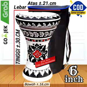 Darbuka Kayu Atau Drumbuk Mini 6 inch Putih Hitam Rolling Putih