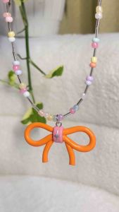 สร้อยลูกปัดจี้ดินปั้น 32-39cm 🌸 Wink Ribbon | รับผลิต 3-5 วัน